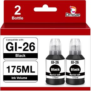 GI-26 Black Ink Bottle Replacement for Canon MAXIFY GX5020 Ink GI26 Ink Refill Bottle Compatible with Canon MAXIFY GX4020 GX5020 GX7021 GX6021 GX7020 GX6020 GX3020 Megatank Printer,2 Bottle(175ML)