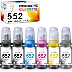 MS Deer 552 حبر تعبئة الزجاجات ET-8550 بديل متوافق مع T552 Combo Pack مع Photo ET-8500 ET-8550 ET8500 ET8550 PRINTER 6 عبوات (صور أسود ، أسود ، سايان ، أرجواني ، أصفر ، رمادي)