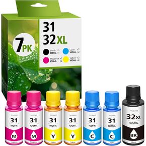 31 مجموعة زجاجة حبر 32XL حبر 32XL ، 7 حزم الخزان الذكي 651 7602 5101 6001 تعبئة الحبر متوافقة مع HP 31 حبر 32XL زجاجة الحبر الأسود لخزان ذكي 5101 7602 7301 5000 651 5103 6001 7001 7302