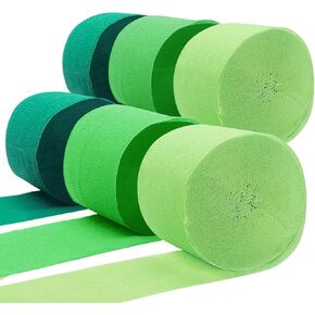 PheiLa Green Crepe Paper Streamers 6 Rolls 492ft, Crepe Paper Birthday Decorations Green Party Supplies for DIY Gift Wrapping Wedding Holiday Party Decor, 1.77 Inch x 82 Ft/Roll