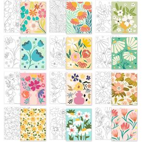 12Pcs Floral Pre Drawn Canvas for Painting Boho Flowers Pre Printed Stretched Canvas 8 x 10 Inch Coloring Predrawn Outline for Beginners Adults DIY Painting Party Favor
