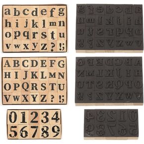 PATIKIL Wood Rubber Stamp, Letter Stamps Number Vintage Alphabet Set Wooden Stamper for Card Making DIY Crafting Scrapbooking, Brown