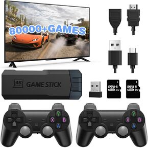وحدة التحكم في الألعاب الرجعية ، عصا لعبة 4K HD مع 128+ 256G TF Cards 80000+ ألعاب ، 40 محاكاة ، عصا اللعبة الرجعية مع وحدات تحكم مزدوجة ، توصيل وتشغيل وحدة التحكم في ألعاب الفيديو للتلفزيون