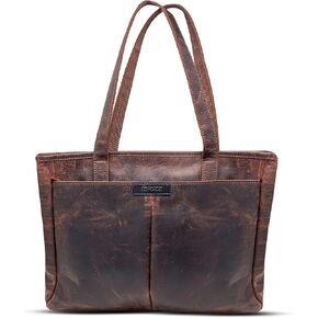 Leather Laptop Tote Bag for Women - Work Tote Bag with 14" Laptop Compartment - Computer Handbag for Office and Travel - Vintage Leather Handbag Purse