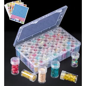 60 pcs diamond art storage, Bead Organizer Box and Storage Plastic Case with Hinged Lid for Bracelet Making DIY Jewelry Craft Nail and small item storage (Transparent cylindrical box*60)