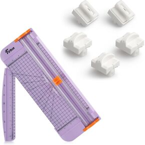 Firbon Purple A4 Paper Cutter Bundle with 5Pcs White Refill Blades, 12 Inch Paper Trimmer with Side Ruler for Scrapbooking, Craft, Coupon, Label, Cardstock