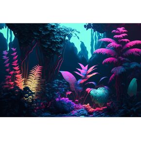 Jungle Aquarium Background غابة كثيفة مع أوراق الزهور بألوان الباستيل تحت Neon Light Terrarium Background Abstract Clear Pastel Colour