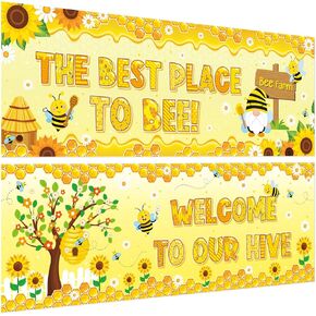 2 PCS Bee Classroom Decorations Banner Bumble Bee Sunflower Banner Daisy Flower Sign Sign Sign Scream Decorities Closouts for Spring Summer Wall Decor