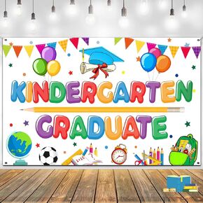 Kindergarten Graduation Banner, Large 72x44 inches, Premium Kindergarten Graduation Backdrop, Kinder Grad Party Decorations, for Kids, Preschool, Nursery School, Black
