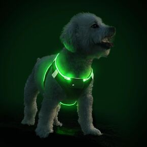 Pceotllar LED Dog Harness - Rechargeable, Flashing Light, No Pull, Reflective - Small/Medium, Pink