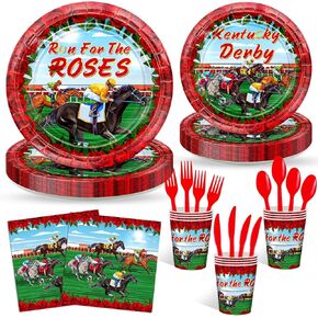 Avezano 168 PCS Kentucky Derby Party Supplies تشغيل لألواح الورق الورقية والمناديل Kentucky Horse Day أدوات مائدة الورق التي يمكن التخلص منها لـ 24 ضيفًا
