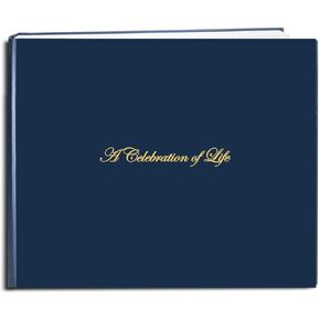 BookFactory Funeral Guest Book "A Celebration of Life"/Imitation Leather Memorial Book/Memorial Guest Book (48 Page-8 7/8 'X 7 ") ، Blue ، Section Sewn Hardbound (LOG-048-97CS-LBT64- (Funeral-Reg) -FX)