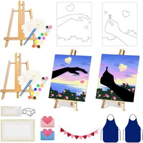 Yendin Sip and Paint Kit for Adults, 8x10 Inch Pre Drawn Canvas for Painting for Adults,includ Easels/Aprons/palettes/Acrylic Colors Strips/Tablecloth,Valentine's Day Sip and Paint Party Supplies.