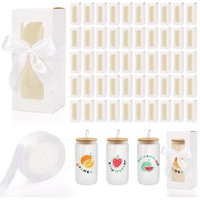 Mezchi 50 Pcs White Gift Boxes for Sublimation Glass, Clear Tumbler Boxes, Bulk Exhibition Gift Box with Window, Wine Glass Gift Box for 12oz 16oz 20oz Drinking Glasses Jars, Mugs