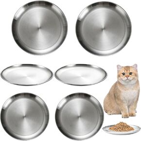 6 Pieces Stainless Steel Cat Food Bowls, Small Shallow Cats Water Bowl 6.7 inch Wet Feeding Bowls Flat Cat-Dish Small Pet Plate for Kittens-cat Ferrets Stray Cats