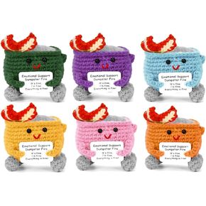 6 PCS Emotional Support Dumpster Fire with Positive Card, Funny Crochet Toys Inspirational Birthday Gifts for Women Friend, Handmade Dumpster Fire Room Desk Decor for Coworker Friend Type1