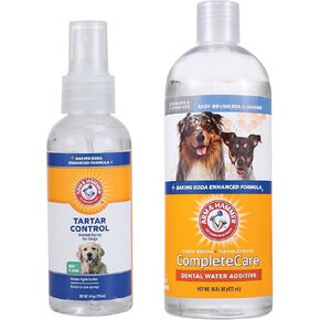 ذراع ومطرقة الكلب حزمة العناية الأسنان | Tartar Control Mint Dental Spray (4 Oz) و Care Care Clankless Water Additive (16 Oz) للتنفس الطازج وإزالة البلاك