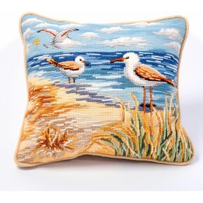شاطئ عرض Lighthouse Latch Hook Cover Cover Diy Crochet Cushion Cushion Making Making With Preprinted Pattern Canvas Making Christmas Drist Diy Kits 43x43cm (67)
