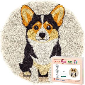 Latch Hook Rug Kit Black Dachshund Dog Stamped Handmade Round Shape Carpet Crochet Yarn Craft DIY Hook and Latch Door Mat Tapestry for Home Floor Decor 50x50cm(2)