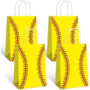 16 PCS Softball Gift Bags Paper Treat Bags Softball Print Goodie Bags for Sports Theme Party Decorations Game Celebration Supplies