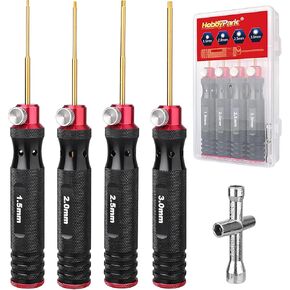 HobbyPark Titanium Hex Driver Allen Screwdriver Set 1.5mm 2.0mm 2.5mm 3.0mm Extended Thickened Handle for RC Crawler RC Car Truck Buggy On Road Touring Drift (Black & Red Handle)
