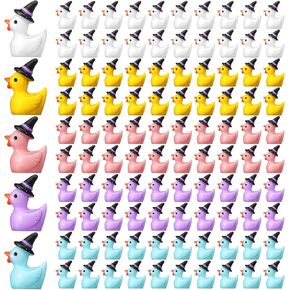 100 PCS Mini Resin Duck مع Hat Halween Tiny Duck Sompurines Resin Resins Bulk Multicolor Mini Ducks Miniature for Garden Landscape Dollhous