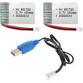 2 PCS 3.7V 150MAH 20C PH2.0 PLUP PLUTBAINE LIPO بطارية LIPO مع شاحن USB لـ JJRC H36 E011 E013 E013