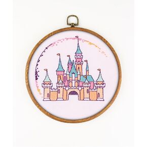 Awesome Pattern Studio Disneyland Castle EM054 - DIY Embroidery Kit Prime. Set of Threads, Needles, Stamped Cloth, Needle Threader, Embroidery Clippers and Printed Color Pattern Inside.