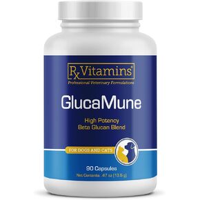 Rx Vitamins Glucamune - ملحق دعم المناعة للكلاب والقط مع بيتا جلوكان - الفيتامينات اليومية للقطط الداخلية - المساعدة في رعاية الجروح القطط والكلاب ، صحة الأمعاء - 90Ct