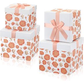 Cholemy 4pcs Gift Boxes with Lids Nesting Squared Boxes Decorative Gift Box for Mother's Day Presents Flower Birthday Bridesmaid Wedding Christmas Party Favor(Classic Flower)
