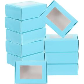 PATIKIL 3.4"x2.4"x1.2" Small Rectangle Kraft Paper Boxes with Window, 30 Pack Candy Party Favor Gift Box for Homemade Soap, Wedding Party Favor Treats, Jewelry Packaging, Blue