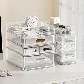 MineSign 4Pack Office Organization and Storage Drawer Clear Desk Accessories Stackable Letter Tray Acrylic Paper File Organizer for Office Supplies in Kuwait