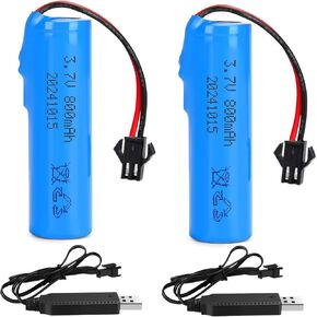 2 Pack DC 3.7V 800mAh Li-ion Rechargeable Battery for Toy Car, Double Sided RC Stunt Car, Small RC Boat, Tumbling Amphibious RC Car, RC Truck.
