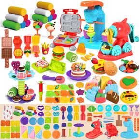 75 PCS 4 in 1 مجموعات العجين للأطفال الذين تتراوح أعمارهم بين 3-4-8 ، مجموعة أدوات العجين الحرف الفنية ، الآيس كريم PlaySet Noodle Hamburger Macher رف الحلوى ، المطبخ إبداعات الطعام لعب اللعب الصغار الأولاد الفتيات