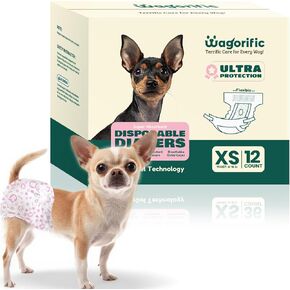 Dog Diapers for Female Dogs: Leakproof, Adjustable, Soft, and Breathable Disposable Diapers for Female Doggie – Perfect for Incontinence, Training, and Travel – 10 Pack Size XS Vine1