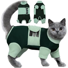Anxiety Relief Cat Clothes with Zipper, Adjustable Calming Suit, Cat Apparel for Fireworks, Separation, Thunderstorms, Loud Noises, Comfortable Wrap to Reduce Anxiety, Green X-Large