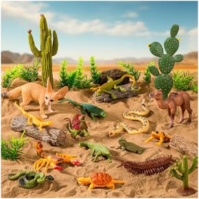 32 PCS Desert Reptile Tompurines Set ، Desert Project Diorama with Camel Fox Rattlesnake Scorpion Tree Tree Cactus Decor