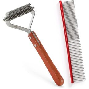 الكلب indovecat rake cat grooming rake with wooden handle demating undercoat brush for medium hair coat rake for dogs knot removal and the to shop