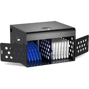 16-Device Locking Tablet Charging Station - Classroom Charging Station for 16 Chromebook Tablet Laptop - Metal Laptop Charging Cart with Cable Management and Charger Organization (Black)