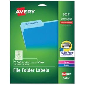 قم بتسميات مجلد الملف الدائم المتاحة مع تقنية التغذية المؤكدة 0.66 × 3.44 Clear 30/Sheet 15 Sheets/Pack Qty: 450