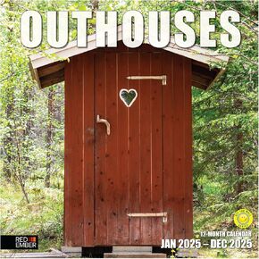 RED EMBER Outhouses Mini 2025 Wall Calendar 12 Month | 7" x 14" Open | Thick & Sturdy Paper | Giftable | Calendar 2025