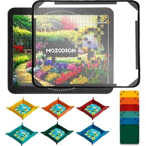 MOZOOSON Jigsaw Puzzle Board with 6 Sorting Trays & Felt Cover, Puzzle Mat with Auxiliary Lines for Puzzle Storage Saver, Lightweight & Portable, Non-Slip Surface, for 500 Piece Jigsaws Puzzles