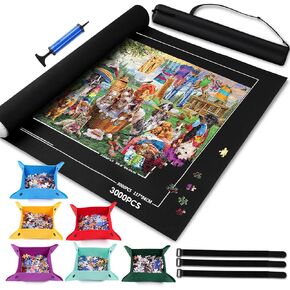 حصيرة اللغز Jigsaw تصل إلى 1500 2000 3000 قطعة لوحة ألغاز الجدول المحمولة حارس مرجون مع 6 صواني فرز ، كيس التخزين ، الأسطوانة القابلة للنفخ ، قمة سلسة وغير انزلاق أسفل للأطفال البالغين