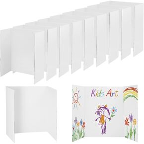 24 Pcs Trifold Poster Boards, 24×16" Tri Fold Display Boards, Thick Presentation Cardboards, White Blank Exhibition Display Paperboards, Corrugated Project Boards for Science Fairs