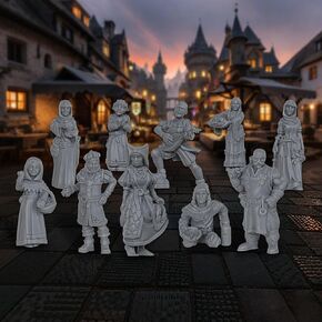 مجموعة Market NPC Miniatures Set-10 أجزاء من راتنجات الراتينج للأبراج المحصنة والتنين ، وألعاب RPG Tabletop ، و Fantasy Minis لـ Dungeon Masters ، ومشغلات آر بي جي ، وجمعات الجمع المصغرة-AS701