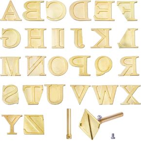 Globleland 1Set 26pcs Tip Wood Burning Tips أداة Hot Stamps مع أبجدية كبيرة 26 رسائل طوابع Hot Brass للعلامة التجارية الجلدية DIY النقش ونحت الحرف الخشبية