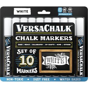 Versachalk White Liquid Chalk Darkers for Blackboards (حزمة من 10 ، 3 مم ، نصيحة دقيقة) - أقلام طباشير قابلة للغسل في علامات السبورة ، ويندوز أسطح غير مسامية