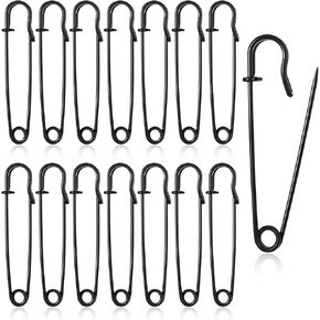 15Pcs 3" Large Safety Pins Heavy Duty Big Steel Safety Pin for Clothes Blankets, Leather, Diapers, Wool, Sewing, Quilting, Black