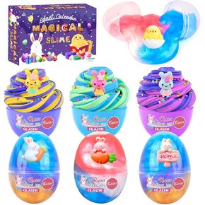 7 حزمة Easter Egg Slime Kit مع 3 Bicolor Butter 4 Galaxy Slime for Boys Girls 8-12 ، لعبة صافية لصالح الحفلات ، سحر البيض للأرنب 4-6 ، سلة عيد ميلاد ناعمة غير لاصقة