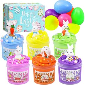 6 Packs Bunny Slime Kit with Brightly Colored Butter Slime,Cute Rabbit Minifigures and Various Slime Add-ins Non Sticky Slime Party Favors Gift for Girls and Boys